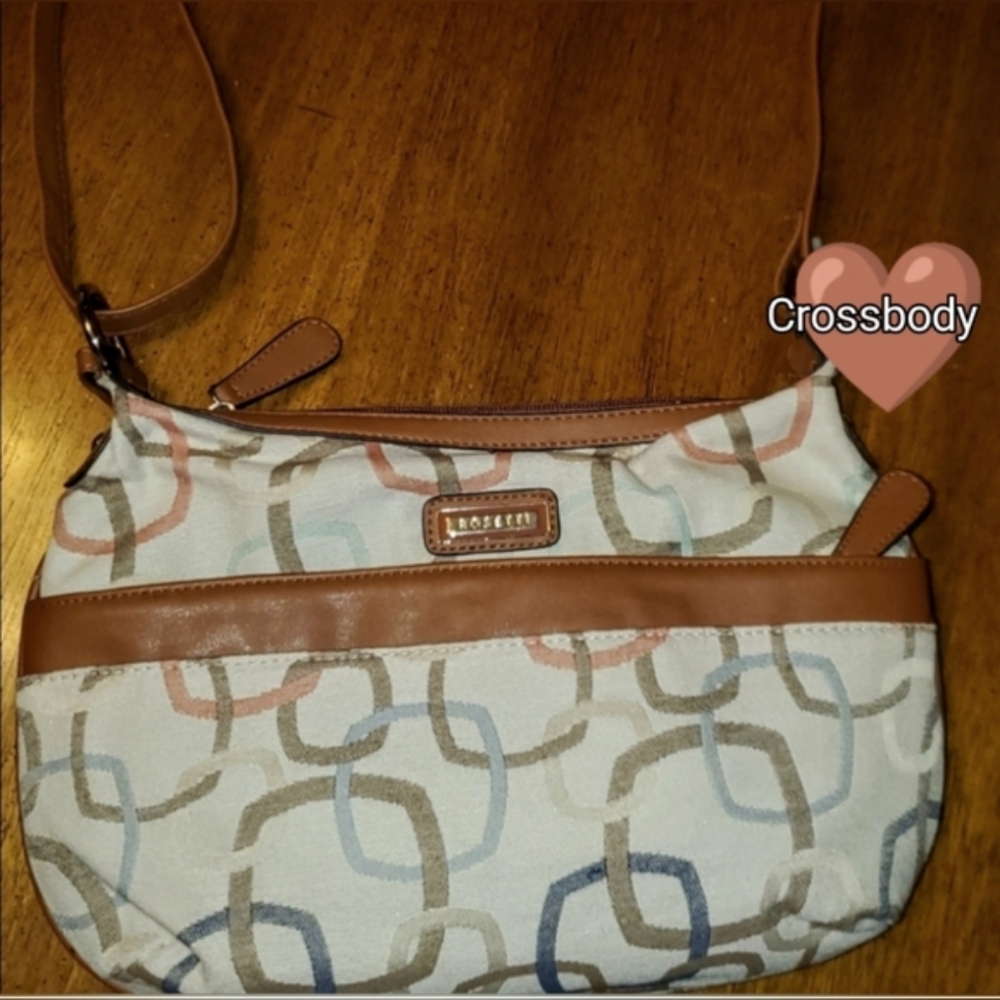 ROSSETTI   Cream, Mint Green,  Peach & Brown Shoulder Bag  Geometric Pattern